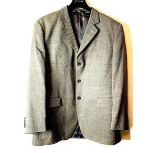 Oscar de la Renta Men Size 44R Brown/Cream Check Wool/Silk Three Button Blazer